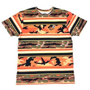 Billionaire Boys club Striped Multicolor Orange Green Camo Tee T Shirt XL B11
